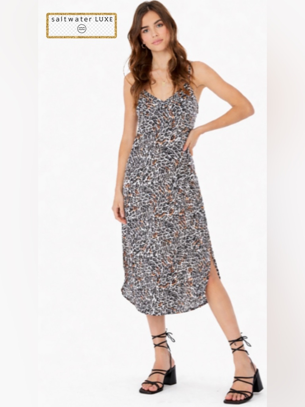 NWT Saltwater Luxe Brigette Leopard Mix Midi Tank Dress large boho